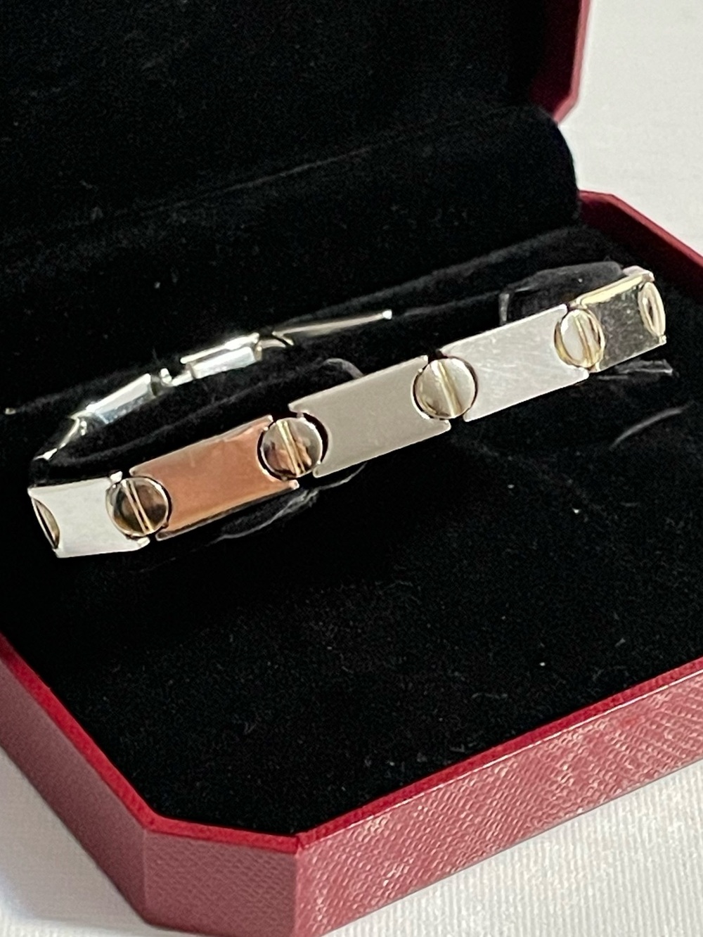 Italian Sterling Silver Screw Head Link Bracelet 8” Vintage Signed